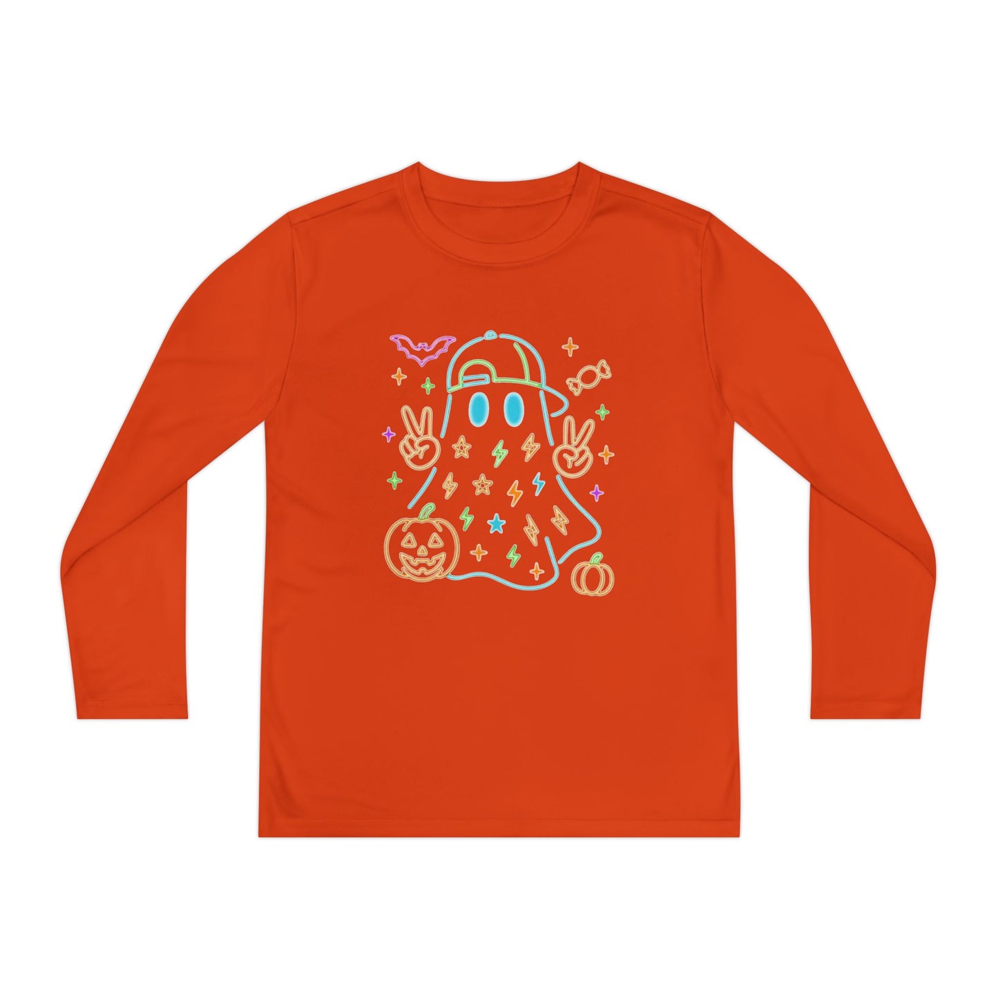 Youth Long Sleeve Ghost Tee, Halloween Shirt, Pumpkin Design, Cute Apparel, Kids' Holiday Wear, Spooky Fun Top
