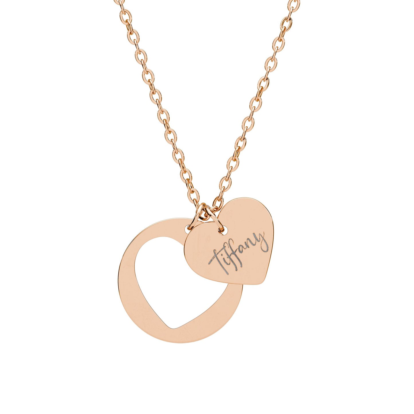 Engravable Heart Cutout Necklace — Personalized Mom/Family Pendant (Silver or Rose Gold)
