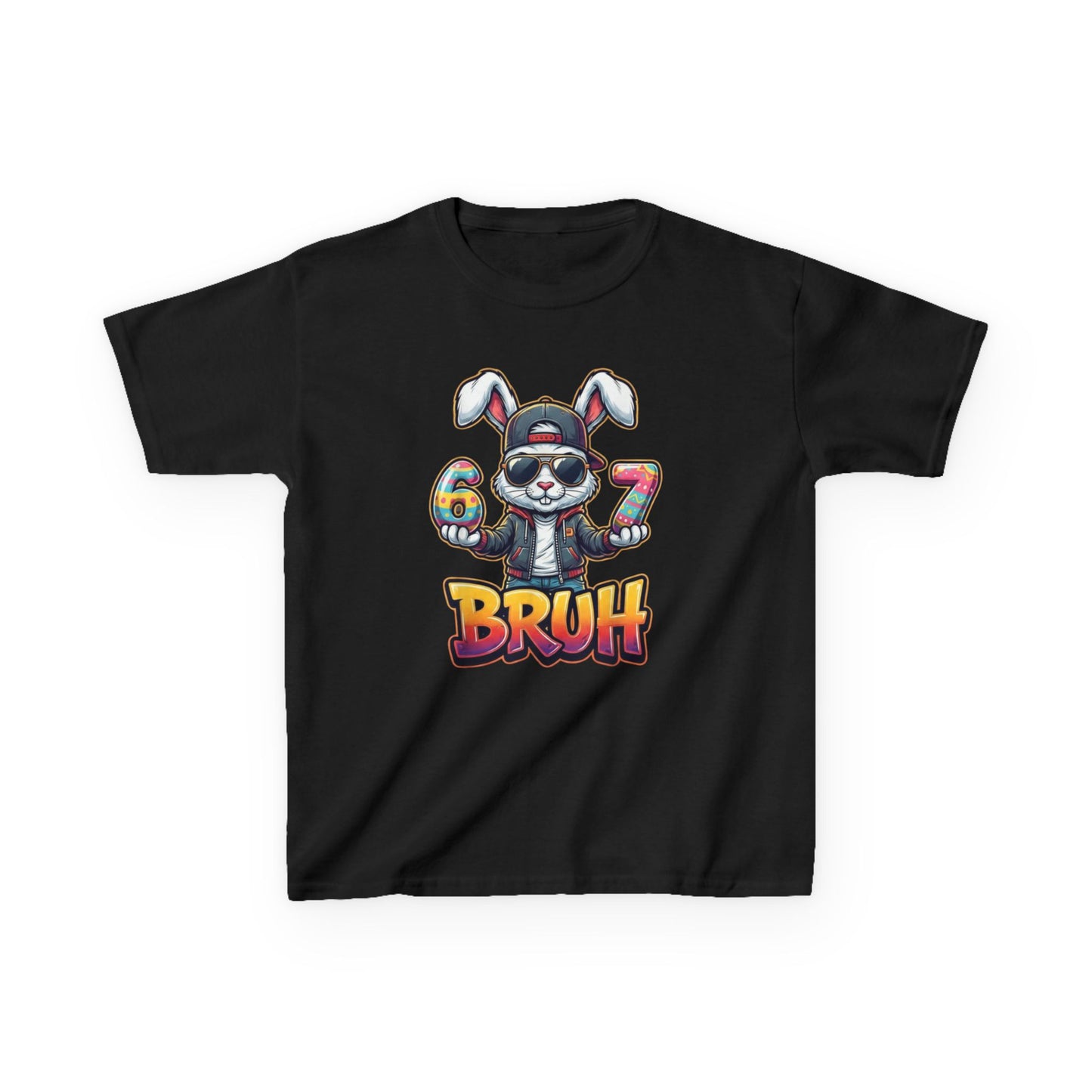 Kids 'Bruh 6 7' Bunny Graphic Tee — Cool Cartoon Bunny Shirt for Kids