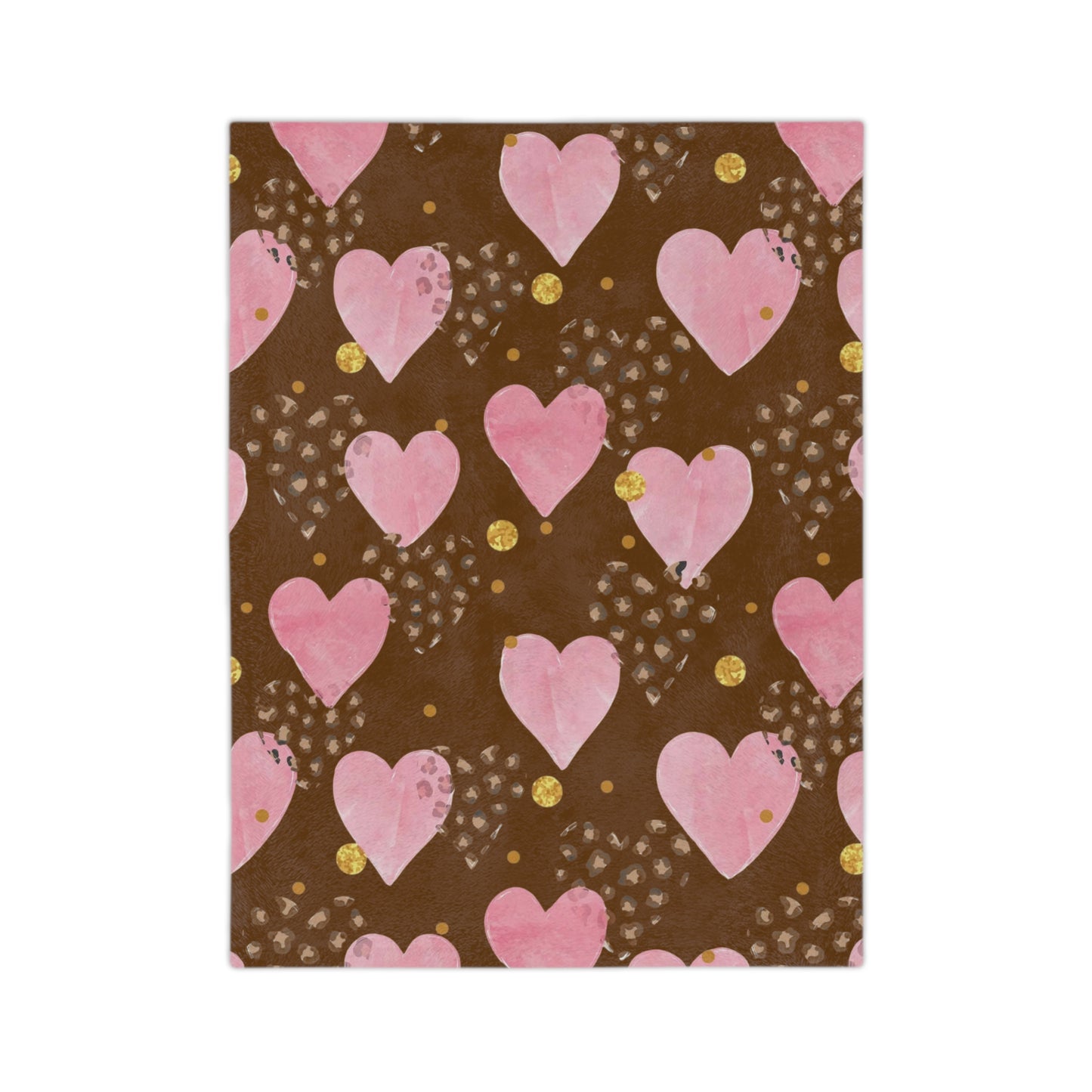Plush Microfiber Blanket — Pink Watercolor Hearts on Chocolate Background