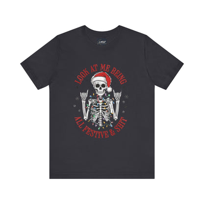 Festive Skeleton Tee - Unisex Jersey Short Sleeve T-Shirt