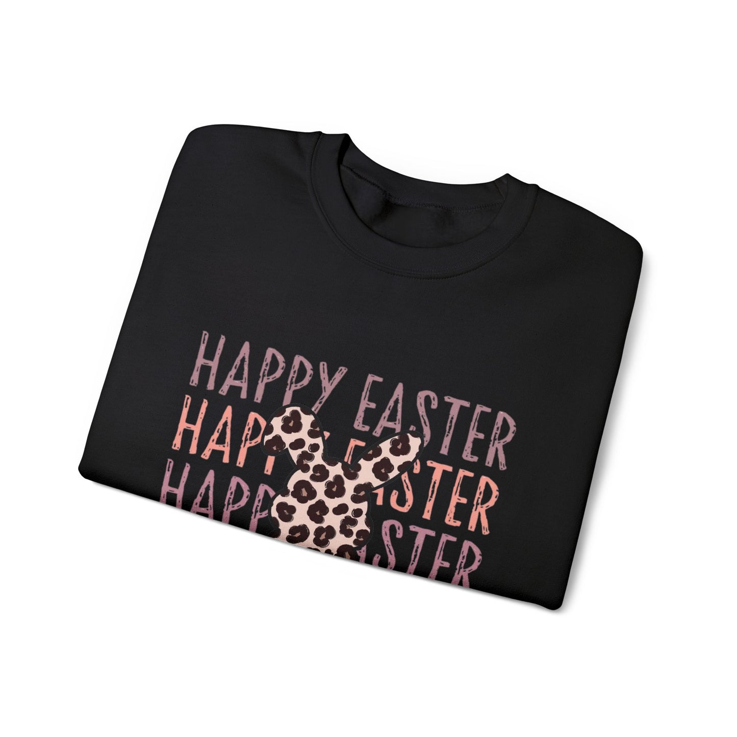 Easter Leopard Bunny Sweatshirt — "Happy Easter" Pastel Graphic Crewneck