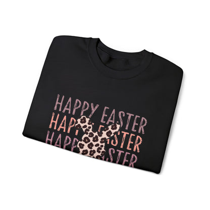 Easter Leopard Bunny Sweatshirt — "Happy Easter" Pastel Graphic Crewneck