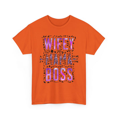 Wifey Mama Boss T-Shirt — Purple Leopard Graphic Tee for Moms