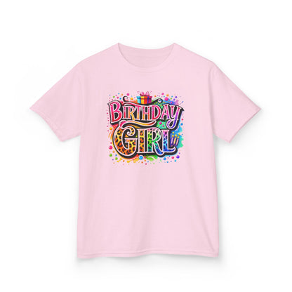 Birthday Girl Kids T‑Shirt — Colorful Confetti Party Tee