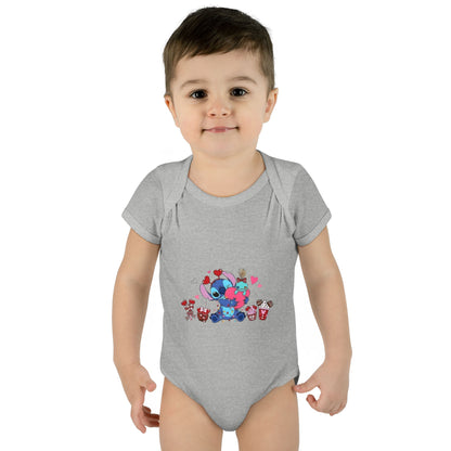 Stitch Valentine Baby Bodysuit — Cute Disney-Inspired Infant Onesie with Hearts & Treats