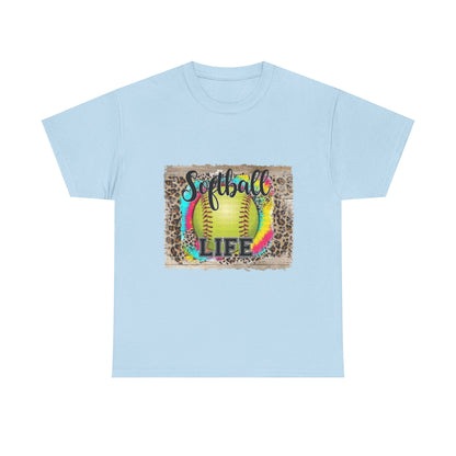 Softball Life Tee — Neon Softball Graphic with Leopard Accent