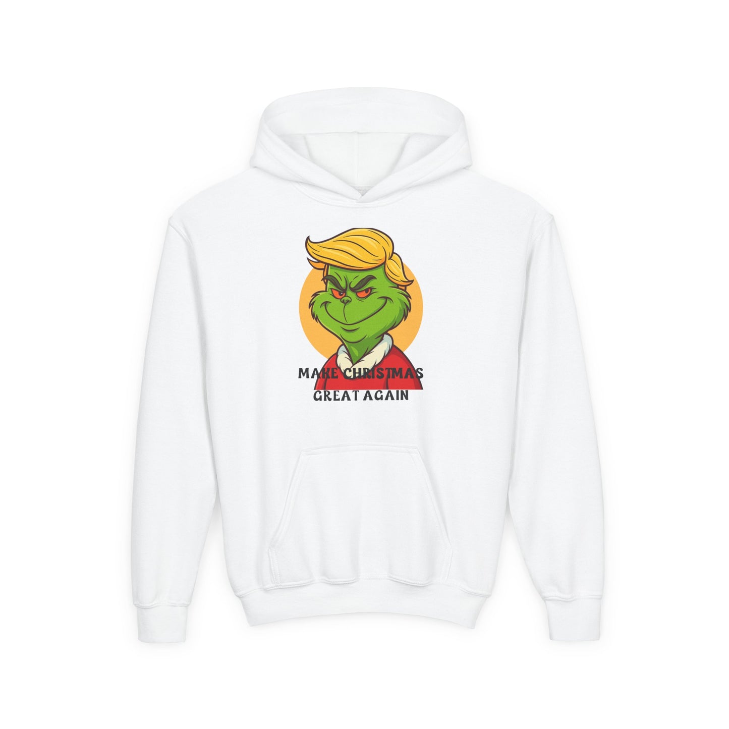Youth Hoodie — Grinch Face Holiday Sweatshirt with 'Make Christmas Great Again' Text