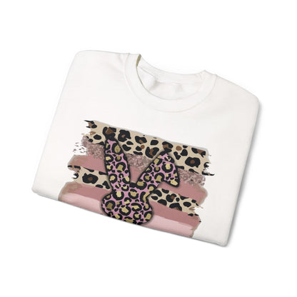 Leopard Print Bunny Crewneck Sweatshirt — Pink Striped Animal Easter Pullover