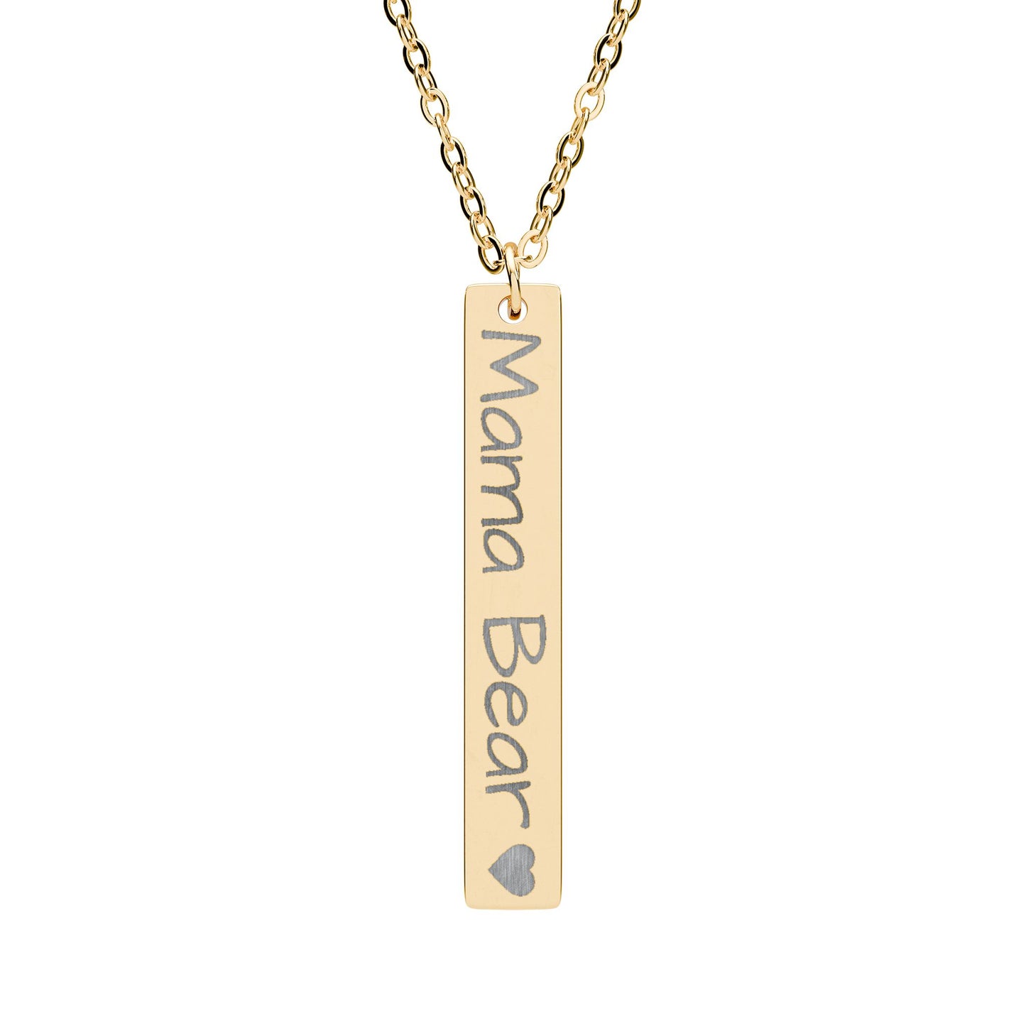 Mama Bear Engraved Vertical Bar Necklace – Personalized Mom Pendant