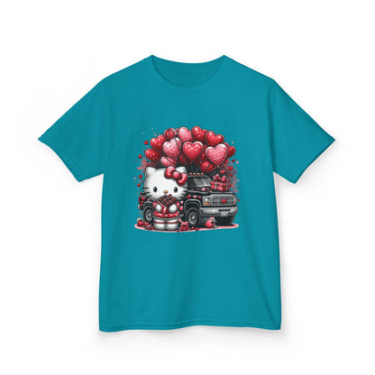 Kids Tee — Cute Kitty with Heart Balloons Valentine Shirt