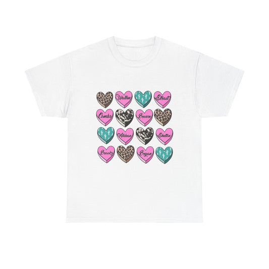 Valentine Hearts Graphic Tee — Leopard, Teal & Pink Love Heart Design