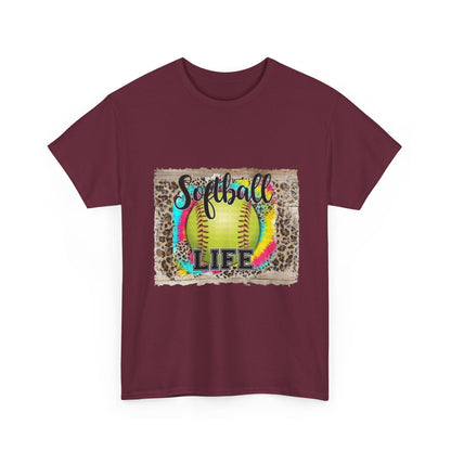 Softball Life Tee — Neon Softball Graphic with Leopard Accent