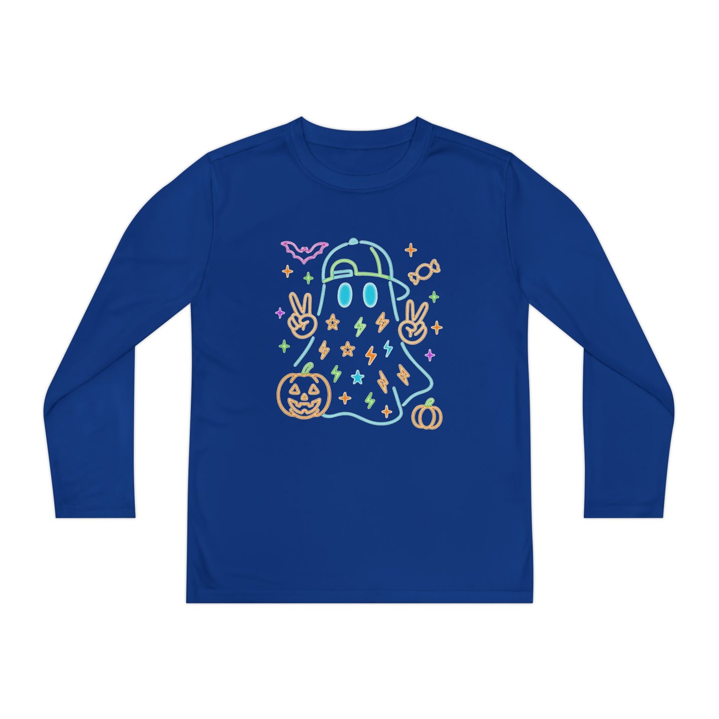Youth Long Sleeve Ghost Tee, Halloween Shirt, Pumpkin Design, Cute Apparel, Kids' Holiday Wear, Spooky Fun Top