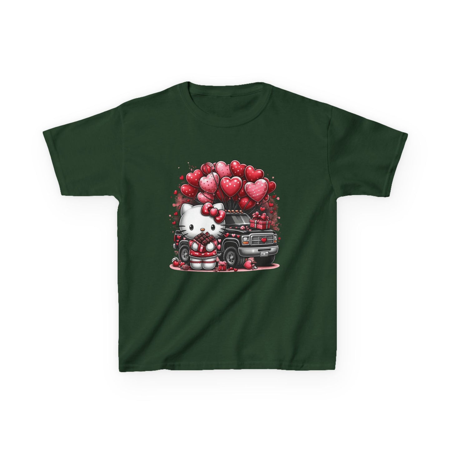 Kids Tee — Cute Kitty with Heart Balloons Valentine Shirt