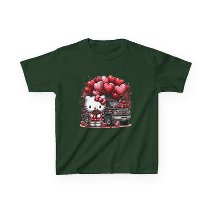 Kids Tee — Cute Kitty with Heart Balloons Valentine Shirt