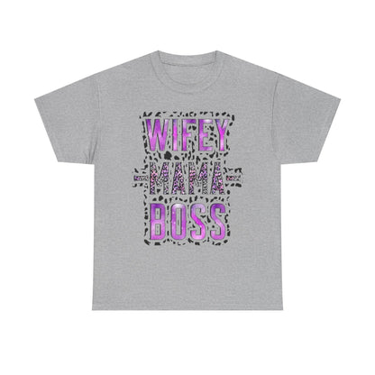 Wifey Mama Boss T-Shirt — Purple Leopard Graphic Tee for Moms