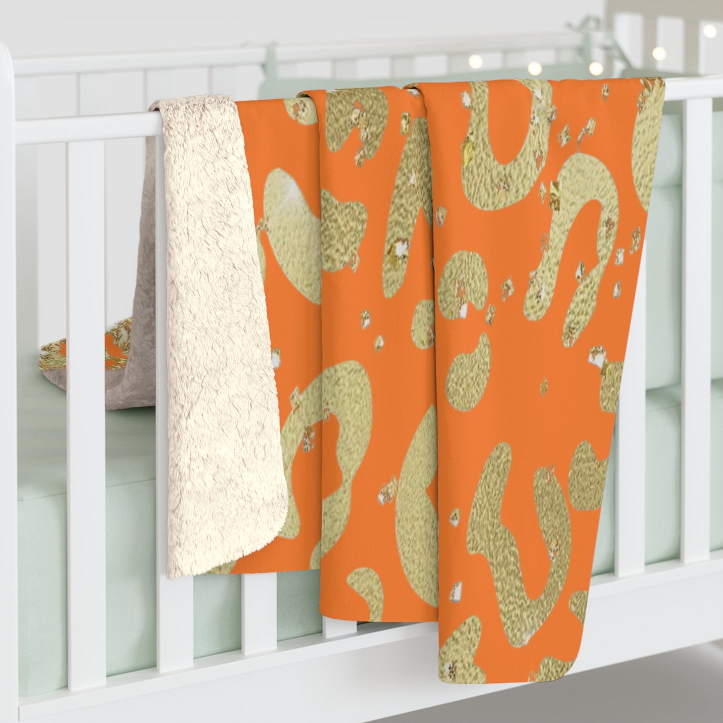Gold Glitter Leopard Sherpa Blanket — Orange Animal Print Cozy Throw