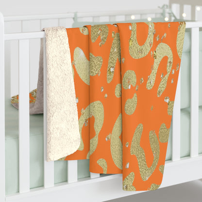 Gold Glitter Leopard Sherpa Blanket — Orange Animal Print Cozy Throw