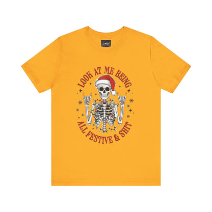 Festive Skeleton Tee - Unisex Jersey Short Sleeve T-Shirt