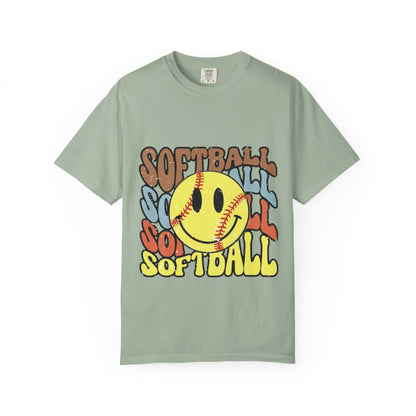 Softball Smile T-Shirt — Retro Smiley Softball Graphic Tee