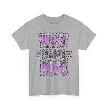 Wifey Mama Boss T-Shirt — Purple Leopard Graphic Tee for Moms