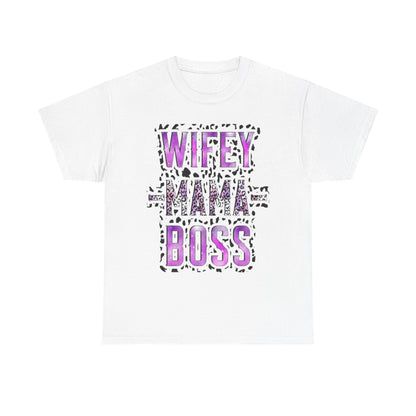Wifey Mama Boss T-Shirt — Purple Leopard Graphic Tee for Moms