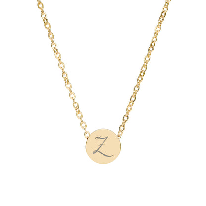 Mini Engraved Initial Circle Necklace — Personalized Z Pendant (Sterling Silver or Rose Gold)