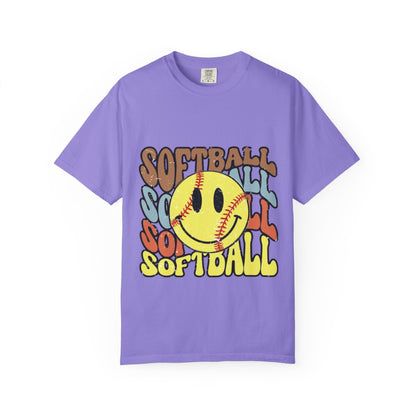 Softball Smile T-Shirt — Retro Smiley Softball Graphic Tee