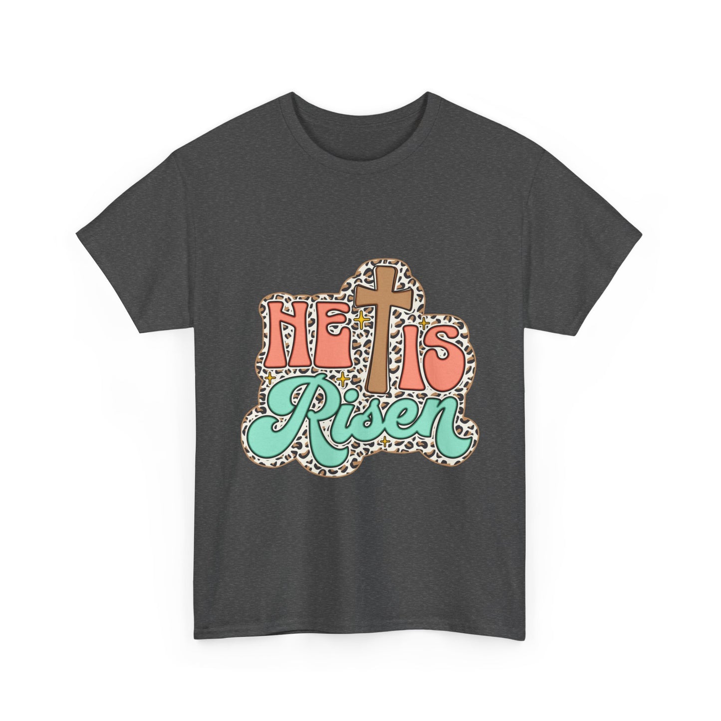 Christian T-Shirt — "He Is Risen" Easter Cross Tee