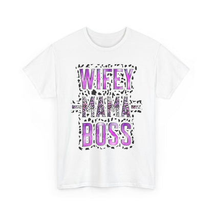 Wifey Mama Boss T-Shirt — Purple Leopard Graphic Tee for Moms