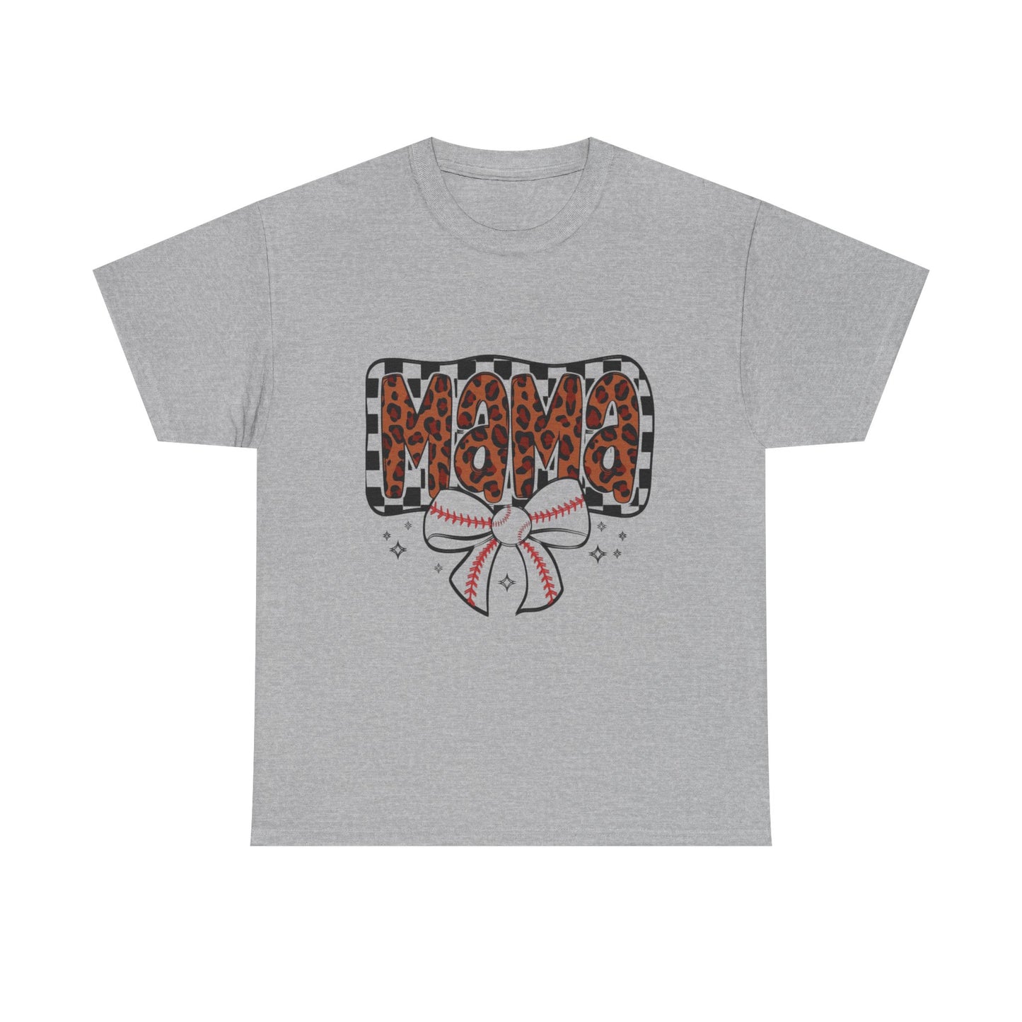 Mama Baseball Tee — Leopard Print Mama with Bow Sports Mom Shirt