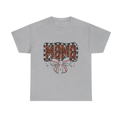 Mama Baseball Tee — Leopard Print Mama with Bow Sports Mom Shirt