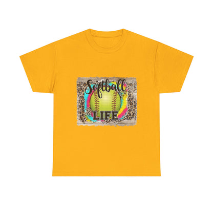 Softball Life Tee — Neon Softball Graphic with Leopard Accent