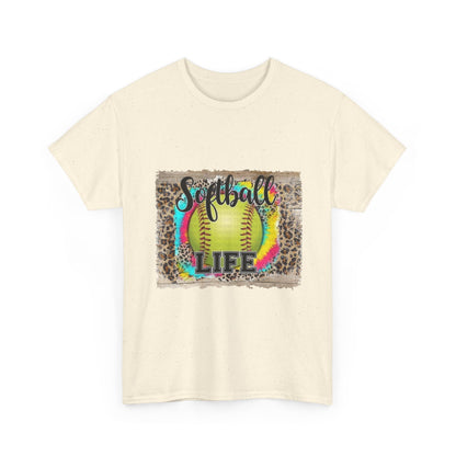 Softball Life Tee — Neon Softball Graphic with Leopard Accent