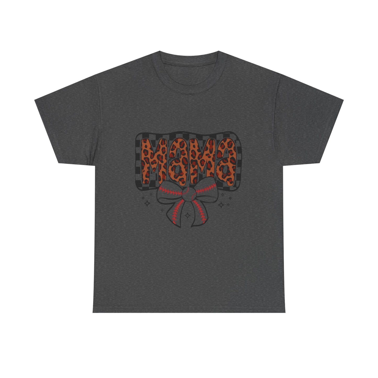 Mama Baseball Tee — Leopard Print Mama with Bow Sports Mom Shirt
