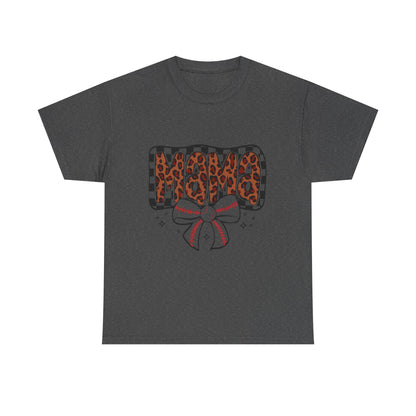 Mama Baseball Tee — Leopard Print Mama with Bow Sports Mom Shirt