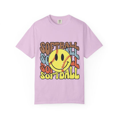 Softball Smile T-Shirt — Retro Smiley Softball Graphic Tee