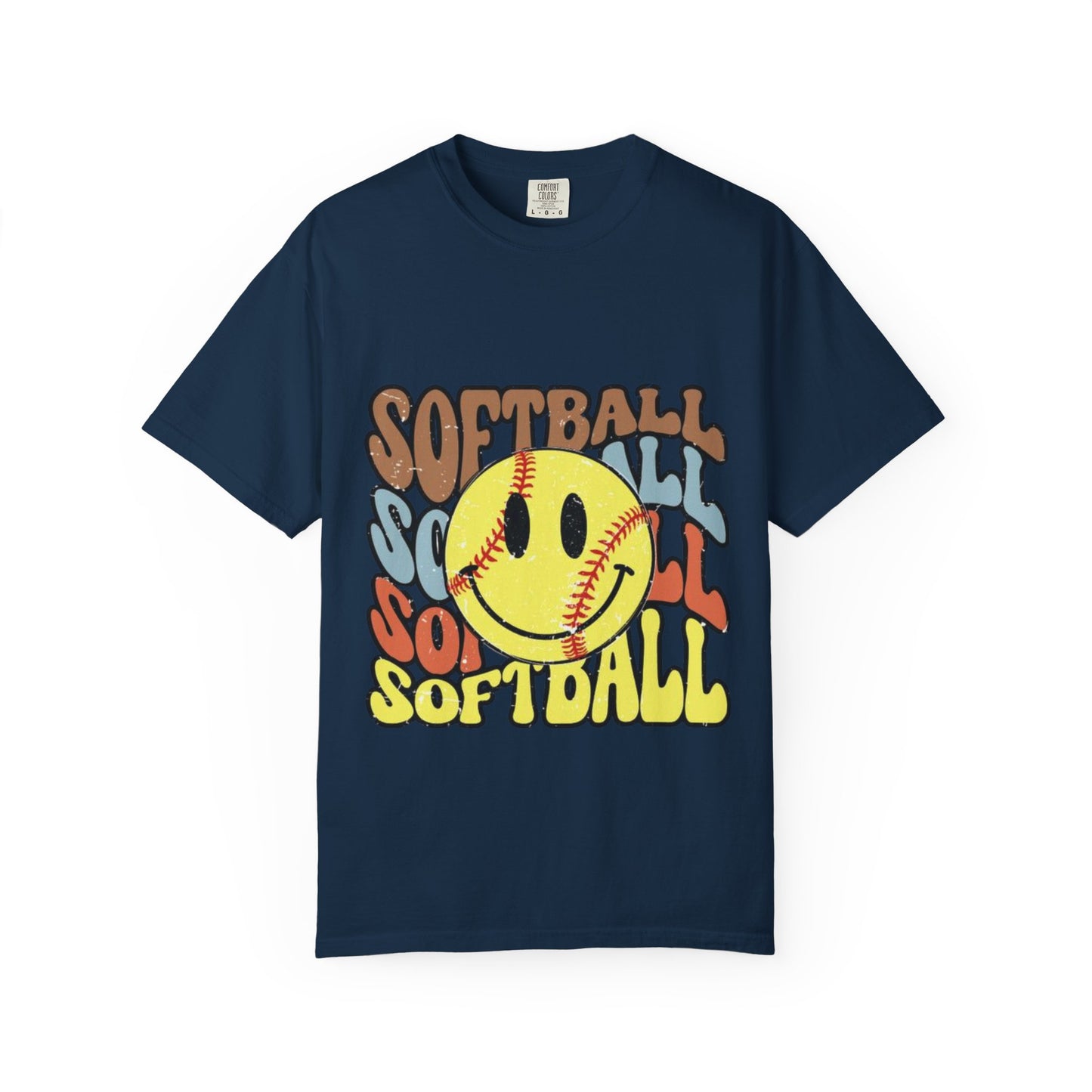 Softball Smile T-Shirt — Retro Smiley Softball Graphic Tee