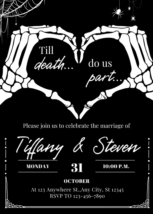 🖤 Gothic Halloween Wedding Invitation – Editable Canva Template | Till Death Do Us Part