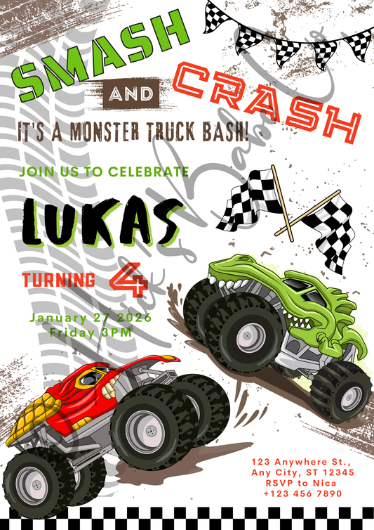 Monster Truck Birthday Invitation – Smash and Crash