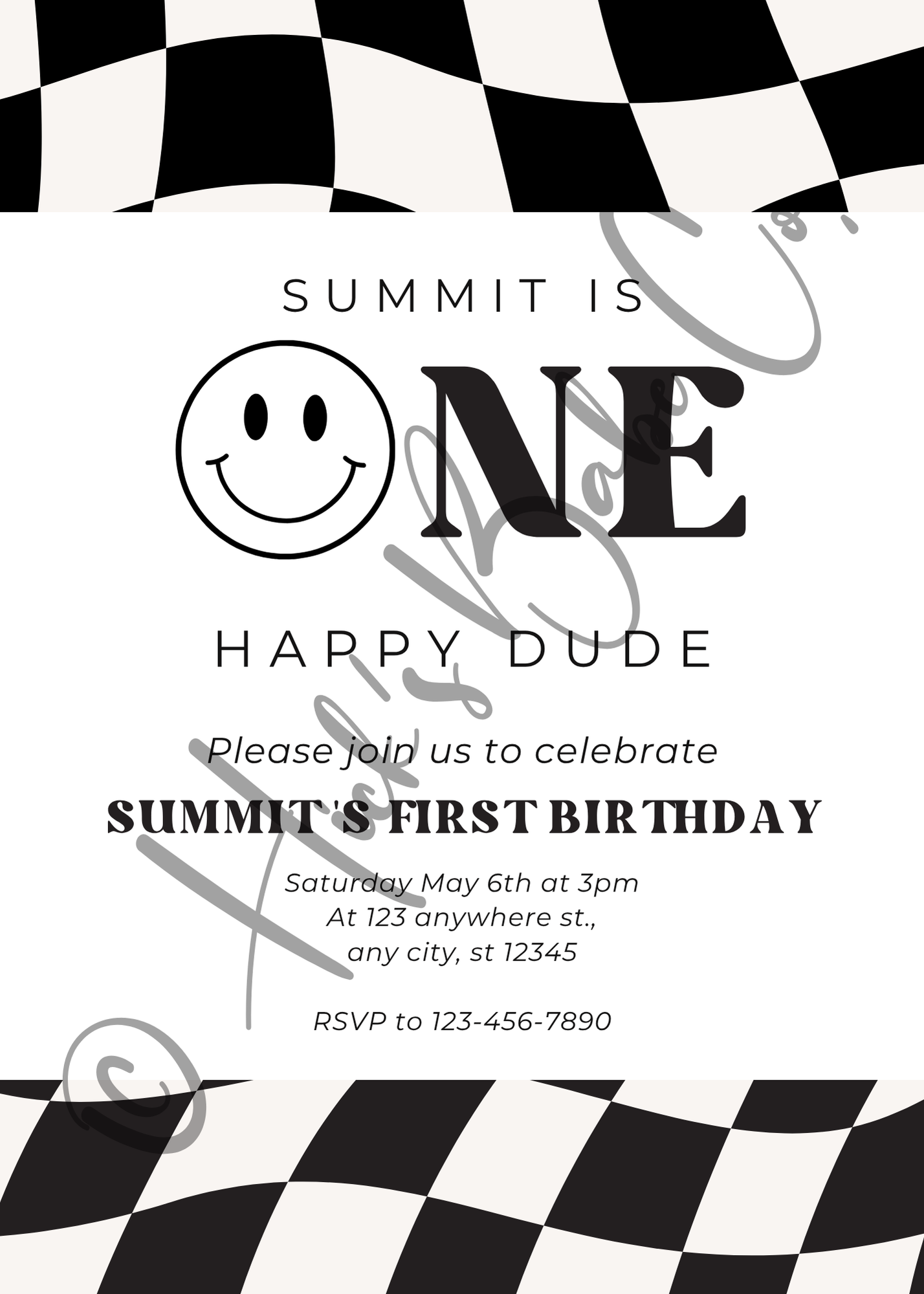 One Happy Dude – Checkered First Birthday Invitation