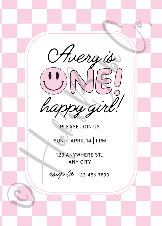ONE! Happy Girl Birthday Invitation 💖🎉