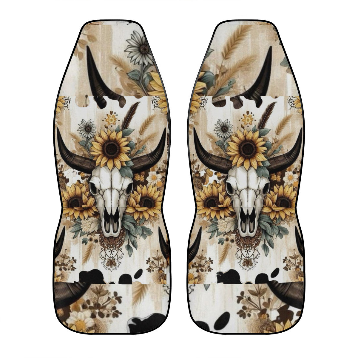 Cute Sunflower and Bull Horn Skull seat covers- Custom Fit Car Seat Covers (Front or Full Set Options)