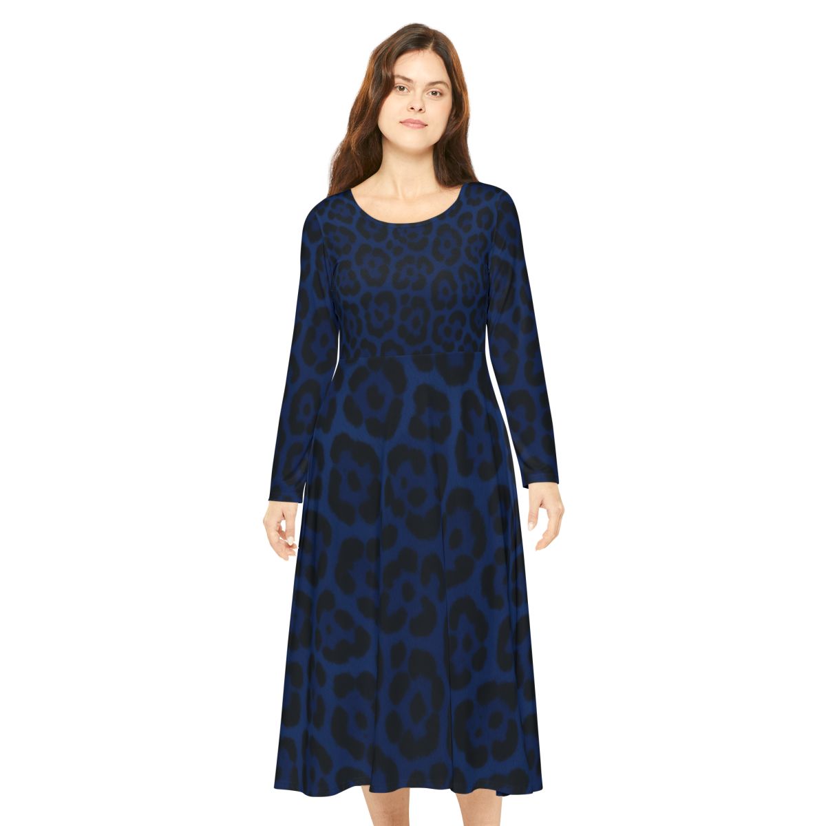 Chic Long Sleeve Dance Dress, Women's Animal Print Dress