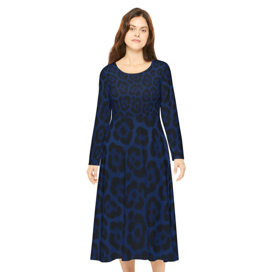 Chic Long Sleeve Dance Dress, Women's Animal Print Dress