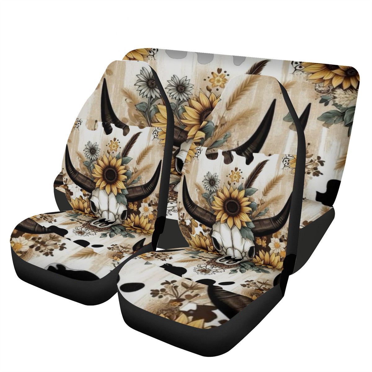 Cute Sunflower and Bull Horn Skull seat covers- Custom Fit Car Seat Covers (Front or Full Set Options)