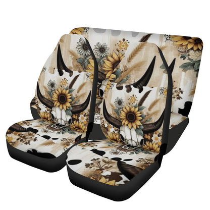 Cute Sunflower and Bull Horn Skull seat covers- Custom Fit Car Seat Covers (Front or Full Set Options)